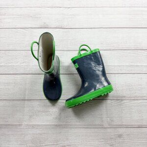Oaki Kids Rain Boots Blue & Green Waterproof Rubber Pull-On Rainboot 13
